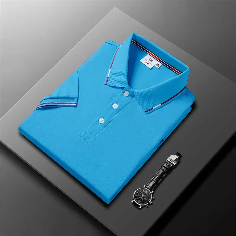 Striped Fashion Casual Men's Fashion Solid Short Sleeve Polo Shirt Summer Breathable Comfortable Top T-shirt