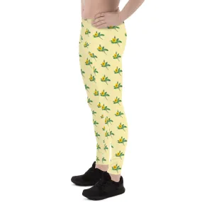 Sunflower Flower Men's Leggings, Yellow Floral Print Compression Running Tights For Men - Made in USA/EU