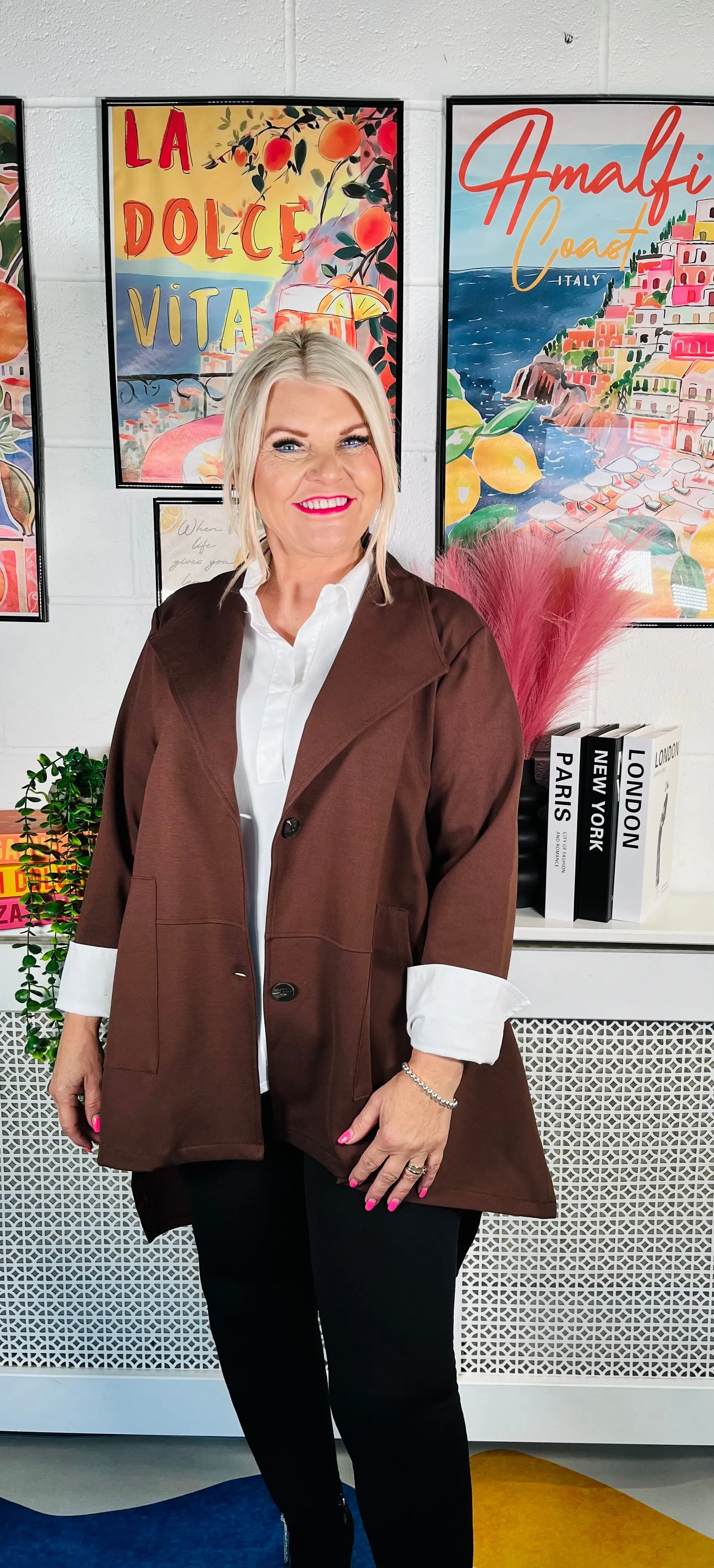 Tailored Grace Button-Up Jacket - Chocolate