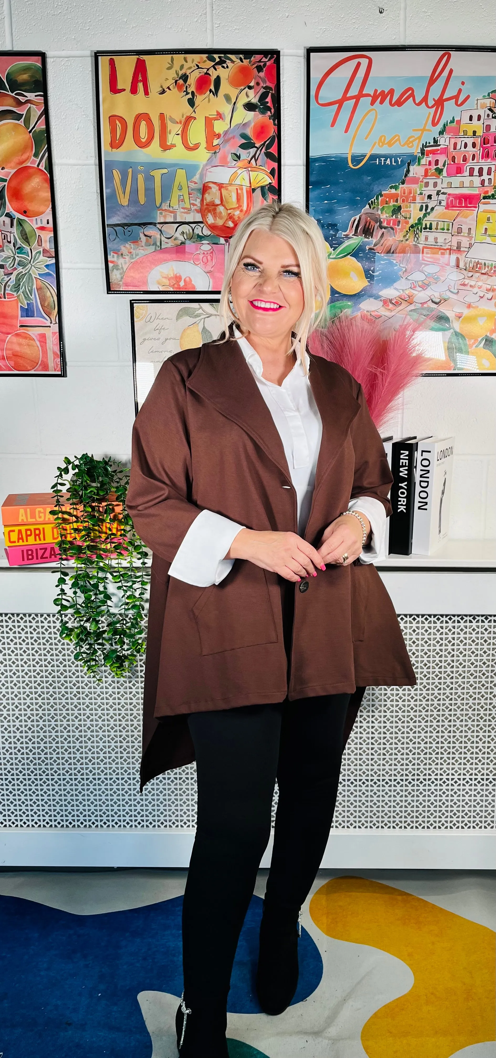 Tailored Grace Button-Up Jacket - Chocolate