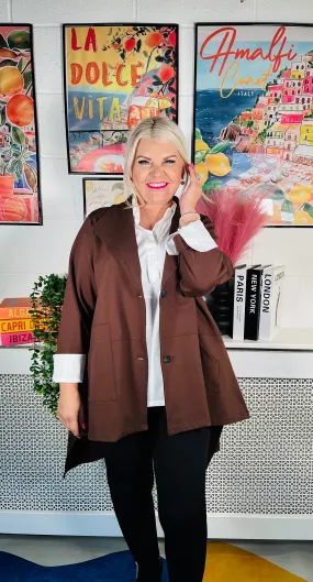Tailored Grace Button-Up Jacket - Chocolate