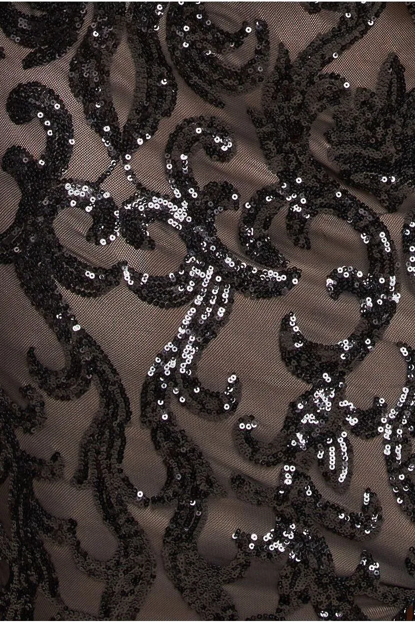 Tassel & Sequin Maxi With Front Split - Black by Goddiva Plus