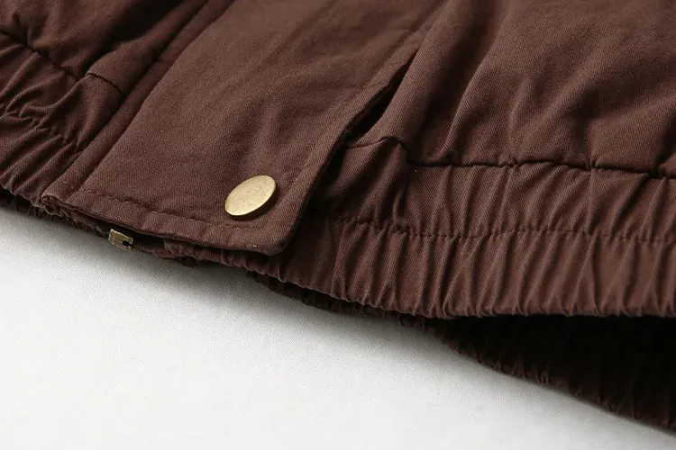 TAVIMART  -  Autumn New Solid Zipper Jacket Women Chic Button Up Turndown Collar Cropped Jacket Streetwear Vintage Long Sleeve Outerwear