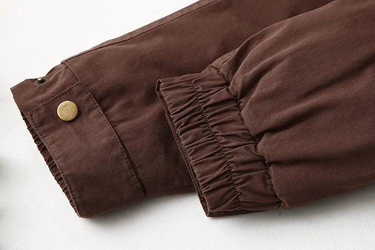 TAVIMART  -  Autumn New Solid Zipper Jacket Women Chic Button Up Turndown Collar Cropped Jacket Streetwear Vintage Long Sleeve Outerwear