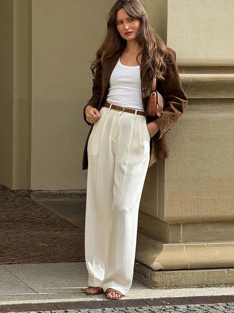 TAVIMART  -  Casual Brown Cropped Lapel Women's Jacket Fashion Single Breasted Long Sleeve Loose Coat New Winter Chic Female Streetwear