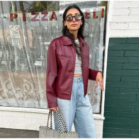 TAVIMART  -  Chic Zipper Bomber Leather Jacket For Women Fashion Lapel Long Sleeve Cropped Jackets 2024 Autumn Female Commuting Streetwear