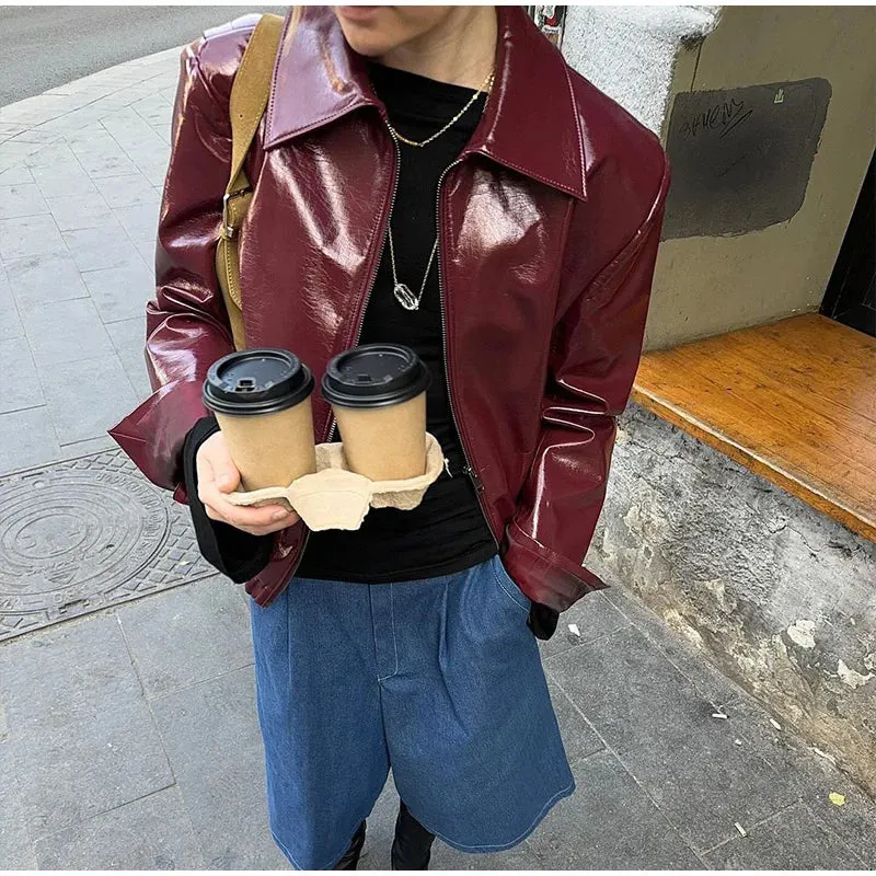 TAVIMART  -  Women Elegant Ancora Red Zipper Leather Jacket 2 Piece Set Fashion High Waist Solid Cropped Mini Skirt Suit Lady Streetwear