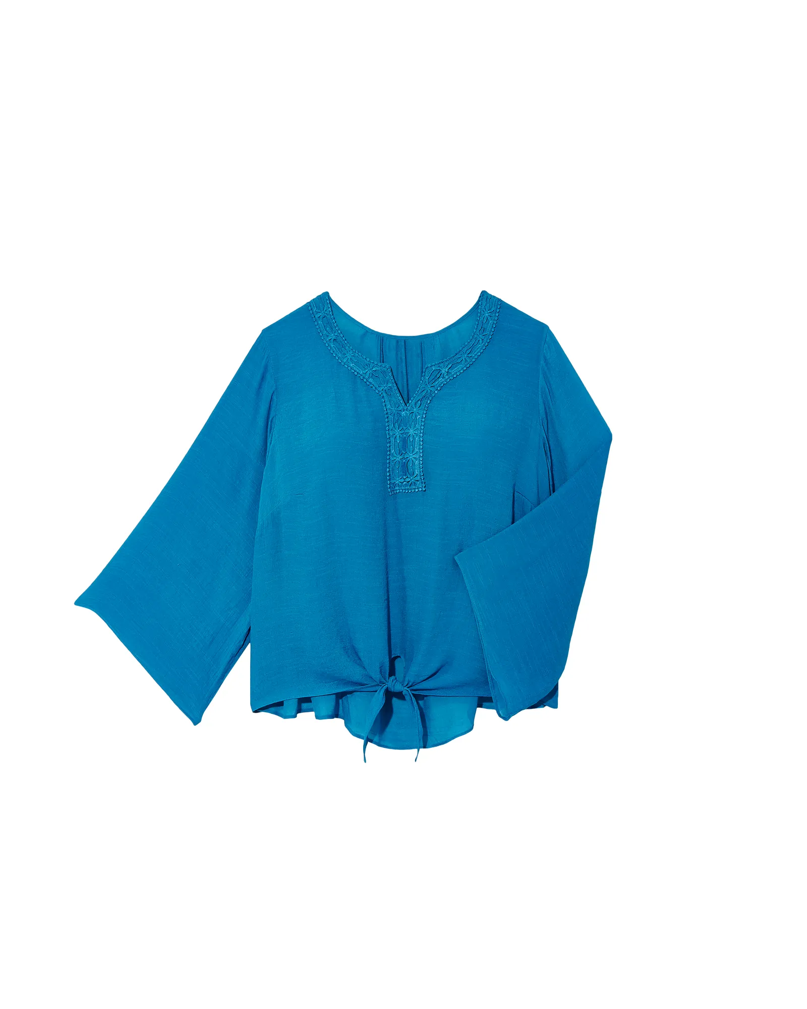Tawny Embroidered Collar Tie Front Blouse | Royal Blue