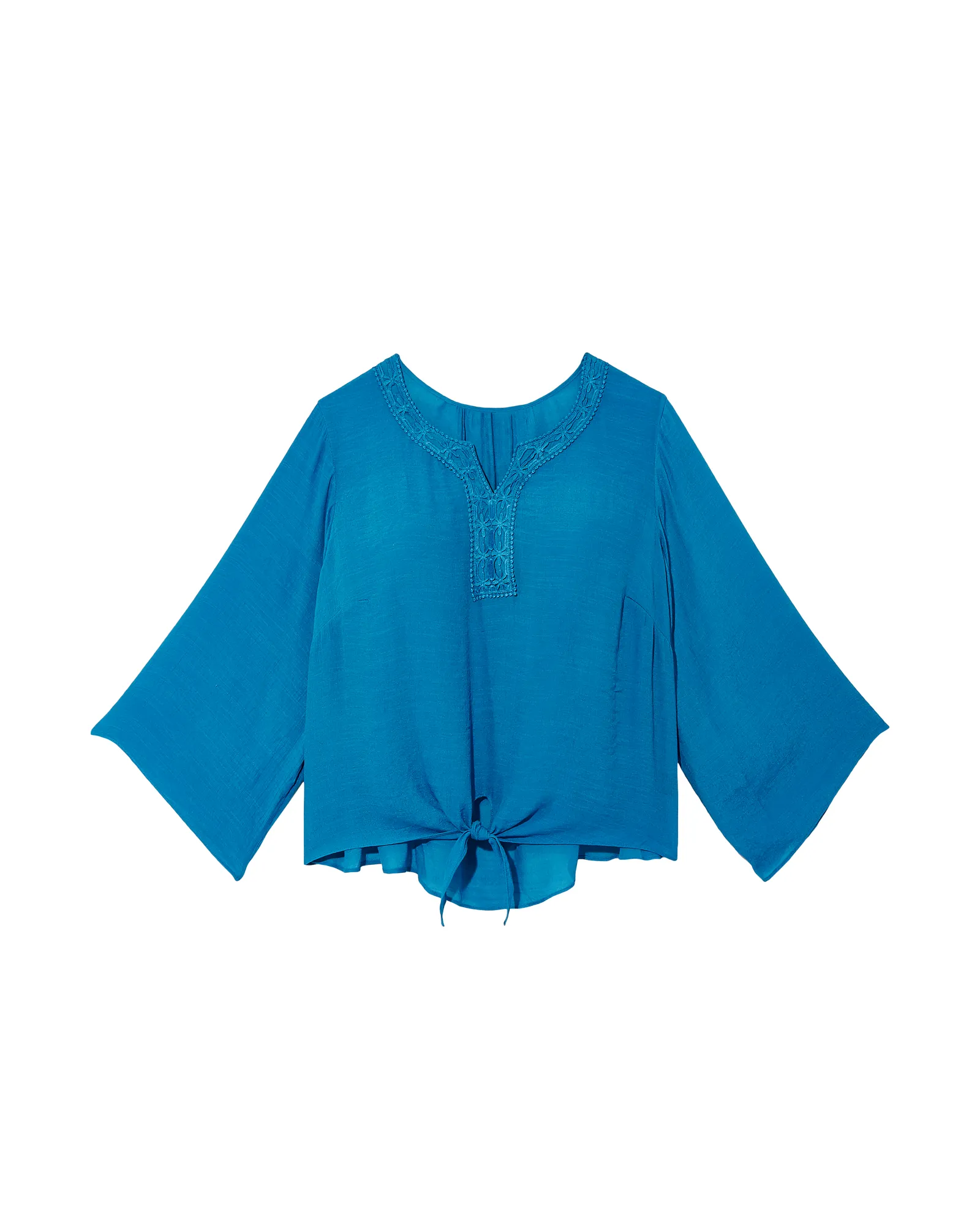 Tawny Embroidered Collar Tie Front Blouse | Royal Blue
