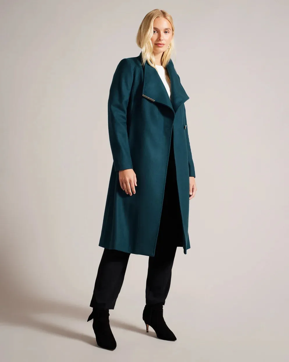 Ted Baker Rose Wool Wrap Midi Coat | Teal Blue