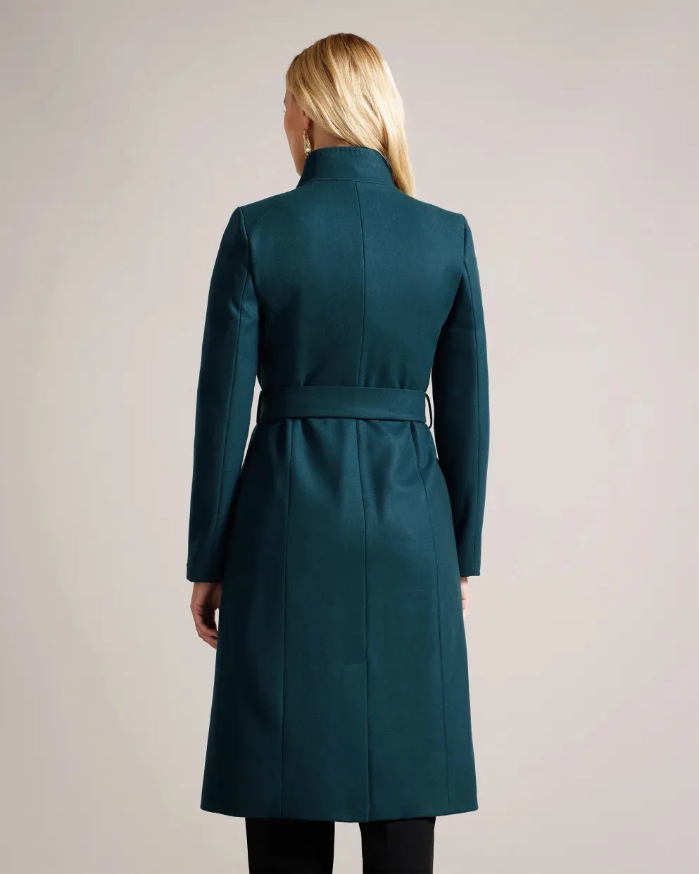 Ted Baker Rose Wool Wrap Midi Coat | Teal Blue