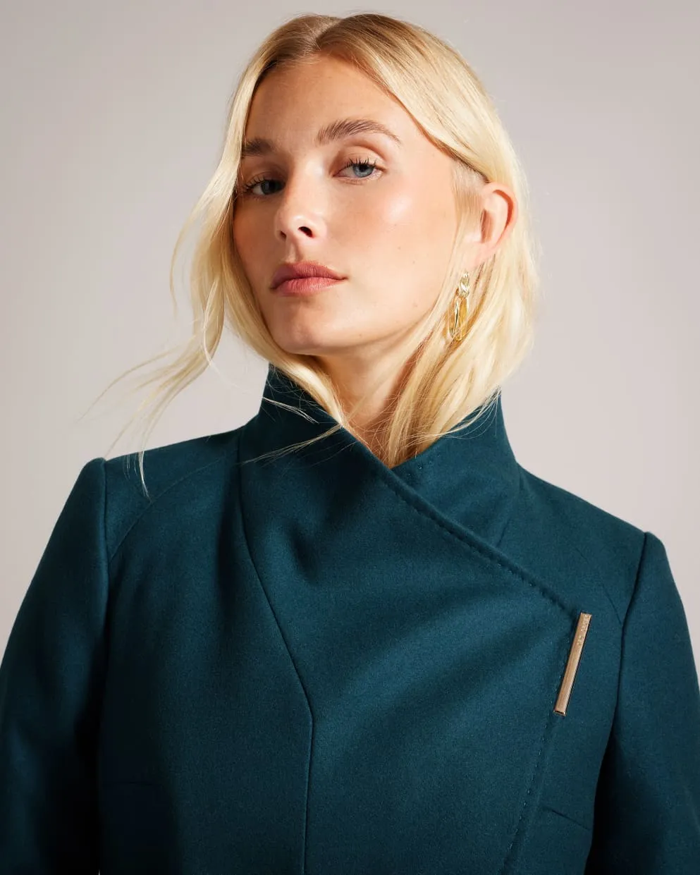 Ted Baker Rose Wool Wrap Midi Coat | Teal Blue