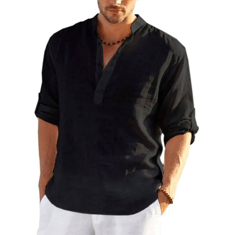 TEEK - Linen Long Sleeve Solid Loose Shirt