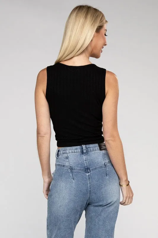 TEEK - Ribbed Scoop Neck Cropped Sleeveless Top