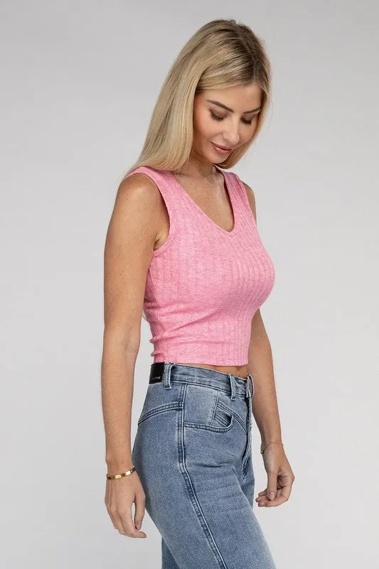 TEEK - Ribbed Scoop Neck Cropped Sleeveless Top