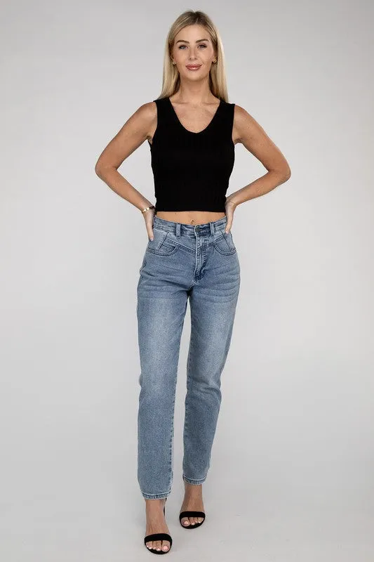 TEEK - Ribbed Scoop Neck Cropped Sleeveless Top