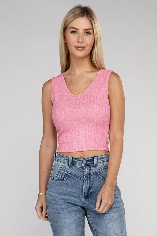 TEEK - Ribbed Scoop Neck Cropped Sleeveless Top