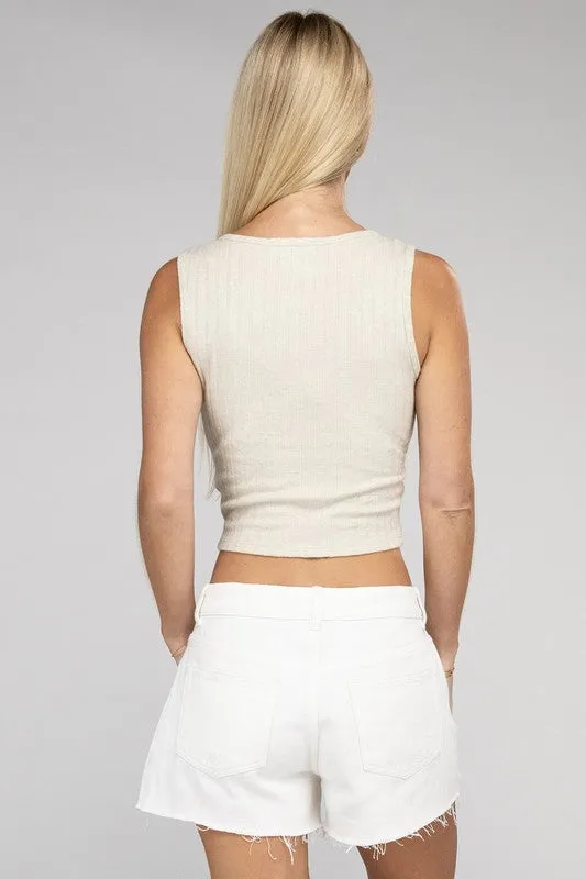 TEEK - Ribbed Scoop Neck Cropped Sleeveless Top