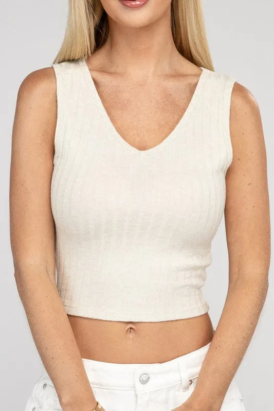 TEEK - Ribbed Scoop Neck Cropped Sleeveless Top