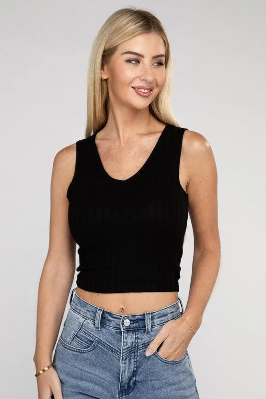 TEEK - Ribbed Scoop Neck Cropped Sleeveless Top