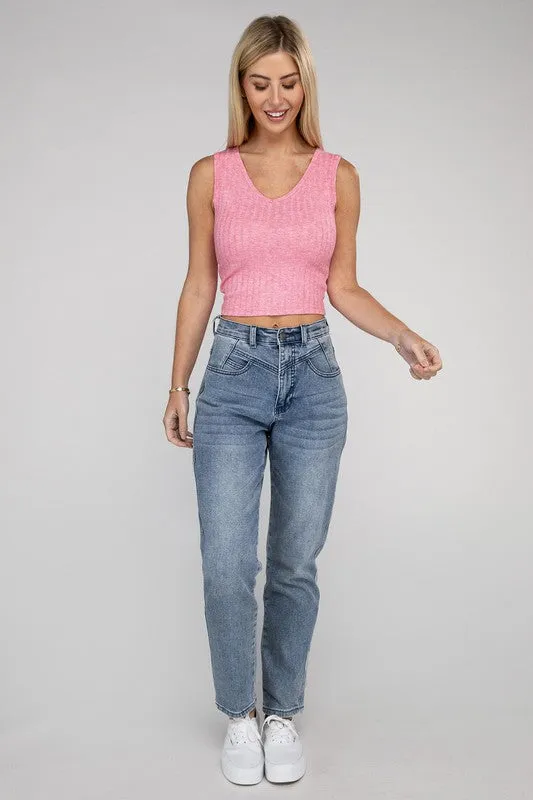 TEEK - Ribbed Scoop Neck Cropped Sleeveless Top
