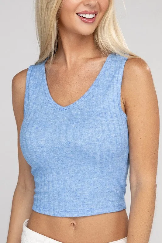 TEEK - Ribbed Scoop Neck Cropped Sleeveless Top