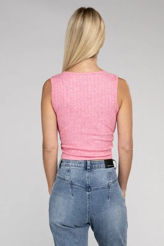 TEEK - Ribbed Scoop Neck Cropped Sleeveless Top