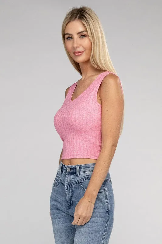TEEK - Ribbed Scoop Neck Cropped Sleeveless Top