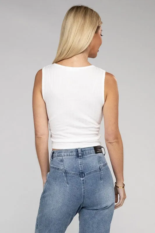 TEEK - Ribbed Scoop Neck Cropped Sleeveless Top