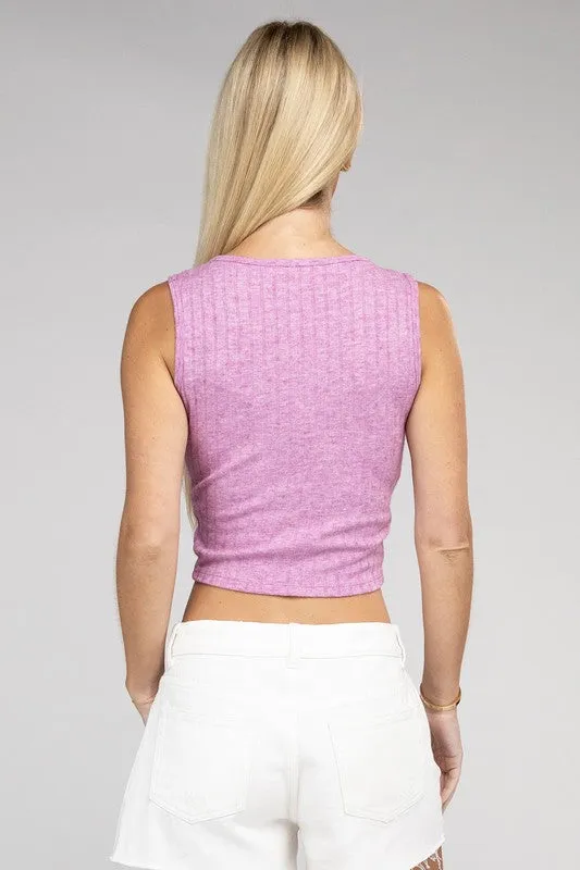 TEEK - Ribbed Scoop Neck Cropped Sleeveless Top