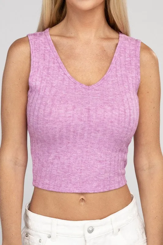 TEEK - Ribbed Scoop Neck Cropped Sleeveless Top