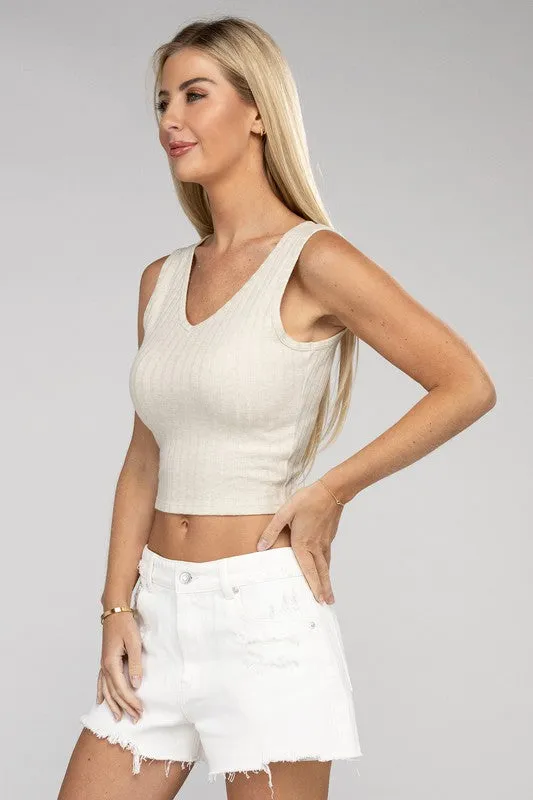 TEEK - Ribbed Scoop Neck Cropped Sleeveless Top