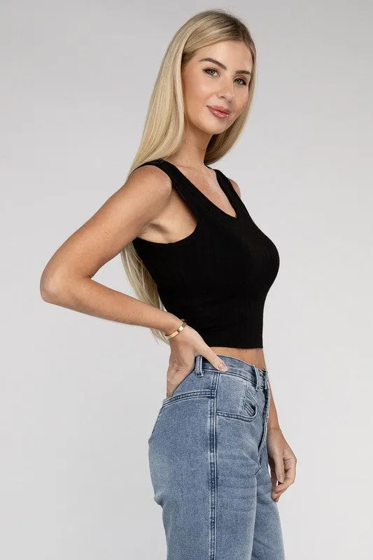 TEEK - Ribbed Scoop Neck Cropped Sleeveless Top