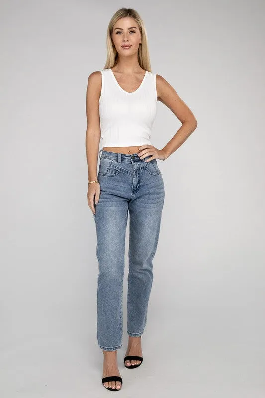 TEEK - Ribbed Scoop Neck Cropped Sleeveless Top