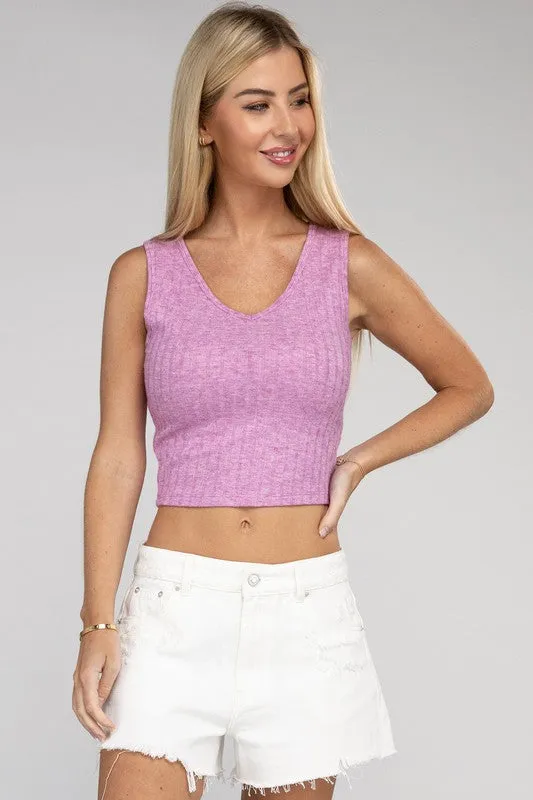 TEEK - Ribbed Scoop Neck Cropped Sleeveless Top