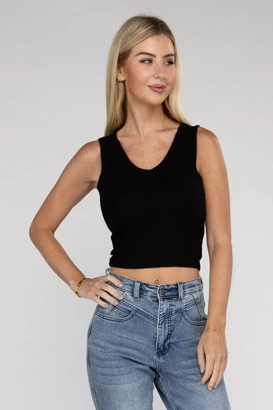 TEEK - Ribbed Scoop Neck Cropped Sleeveless Top