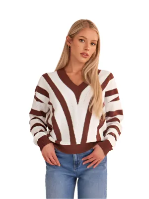 TEEK - V Stripe Pullover Knit Sweater