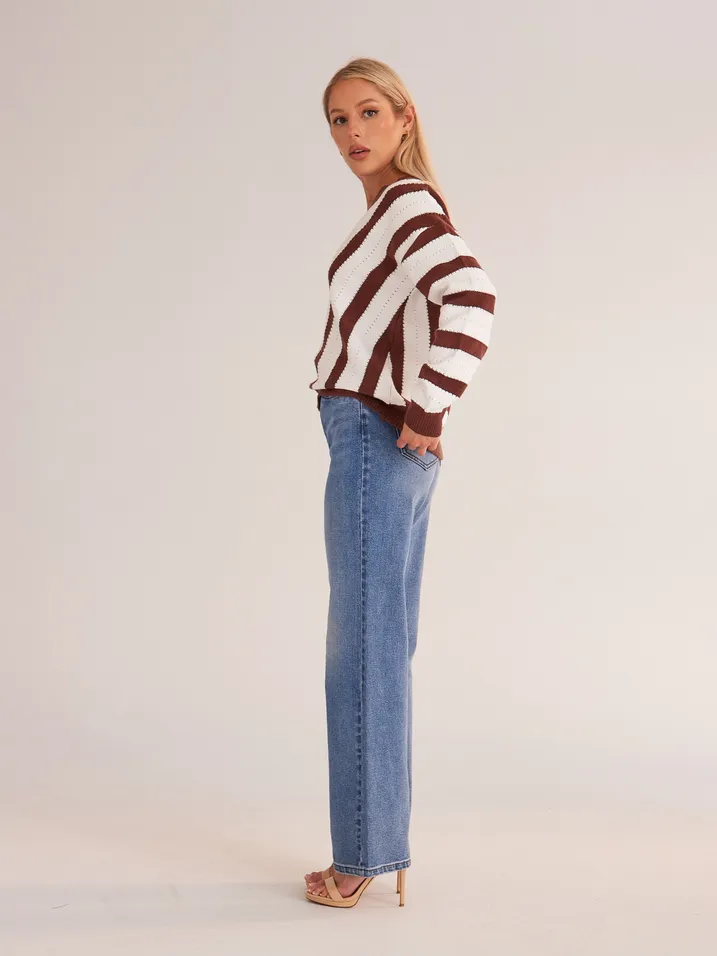 TEEK - V Stripe Pullover Knit Sweater
