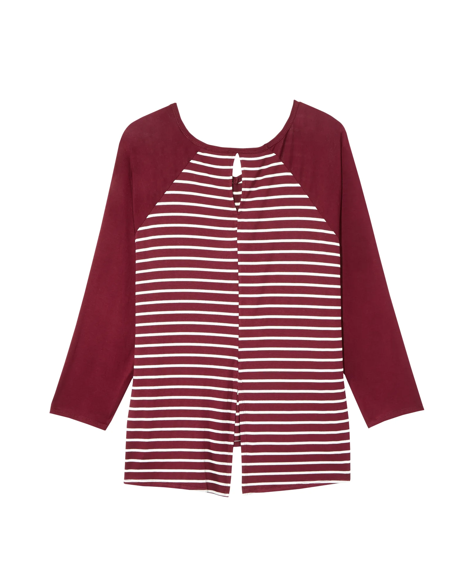 Tessie Long Sleeve Contrast Split Back Tee | Burgundy / White
