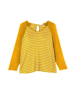 Tessie Long Sleeve Contrast Split Back Tee | Yellow / Ivory