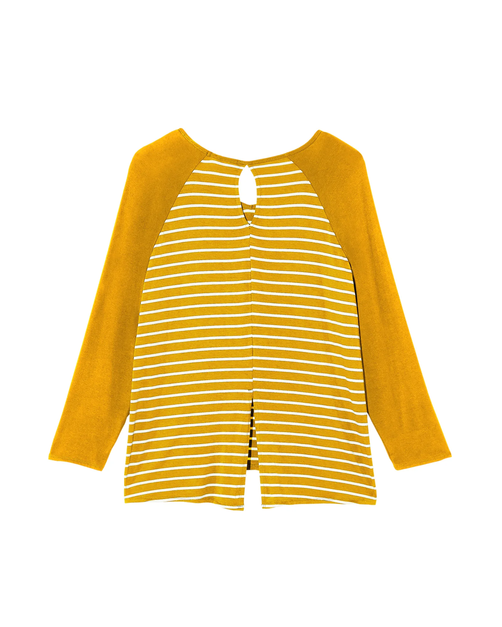Tessie Long Sleeve Contrast Split Back Tee | Yellow / Ivory