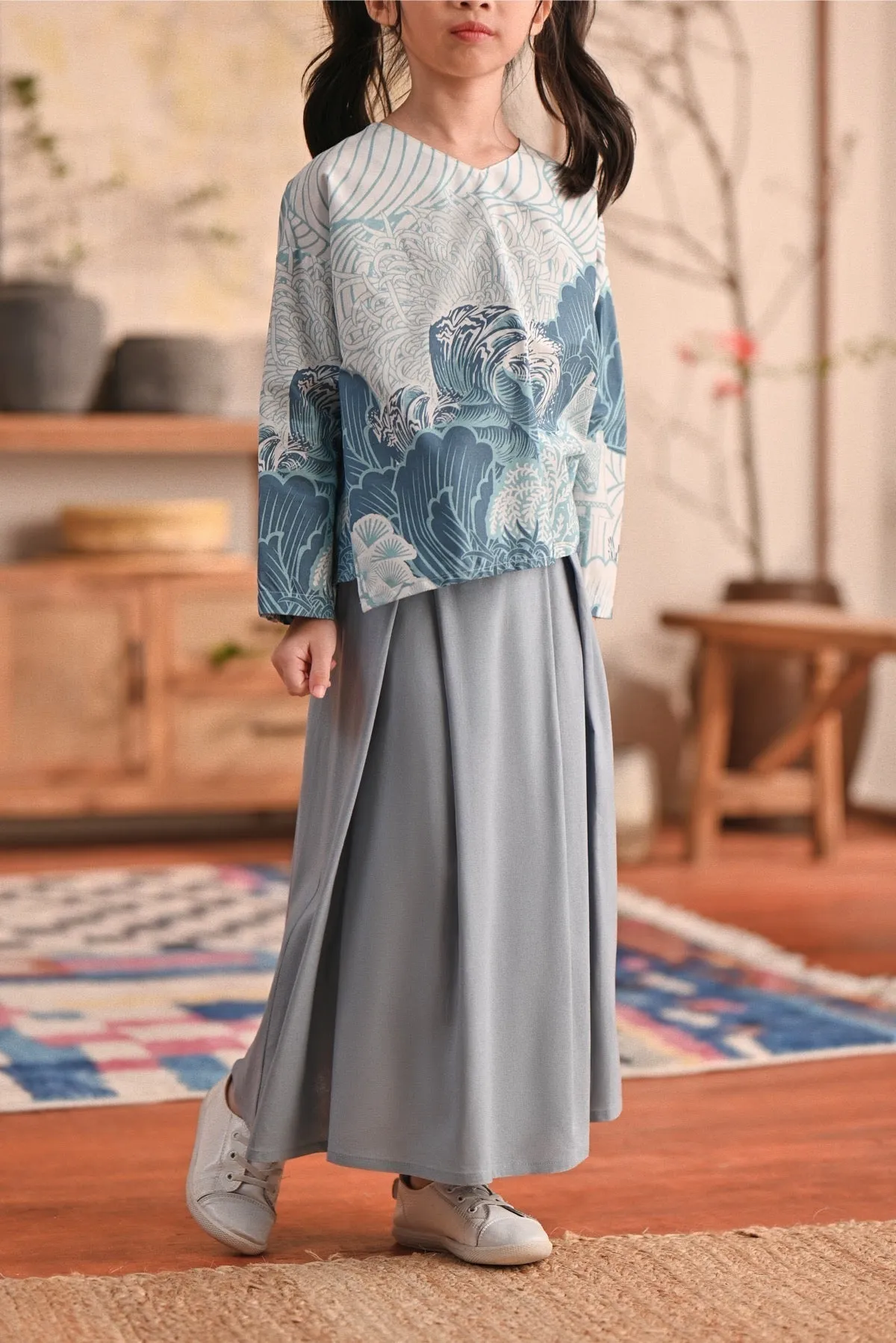 The Heiwa A-Line Skirt - Fog Blue