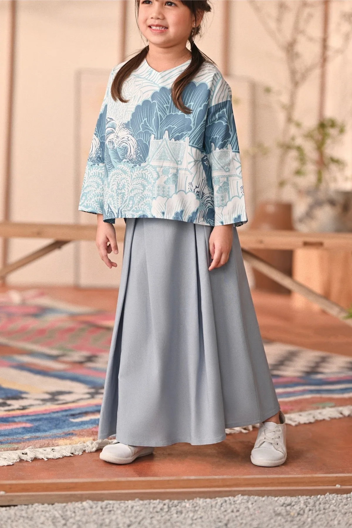 The Heiwa A-Line Skirt - Fog Blue