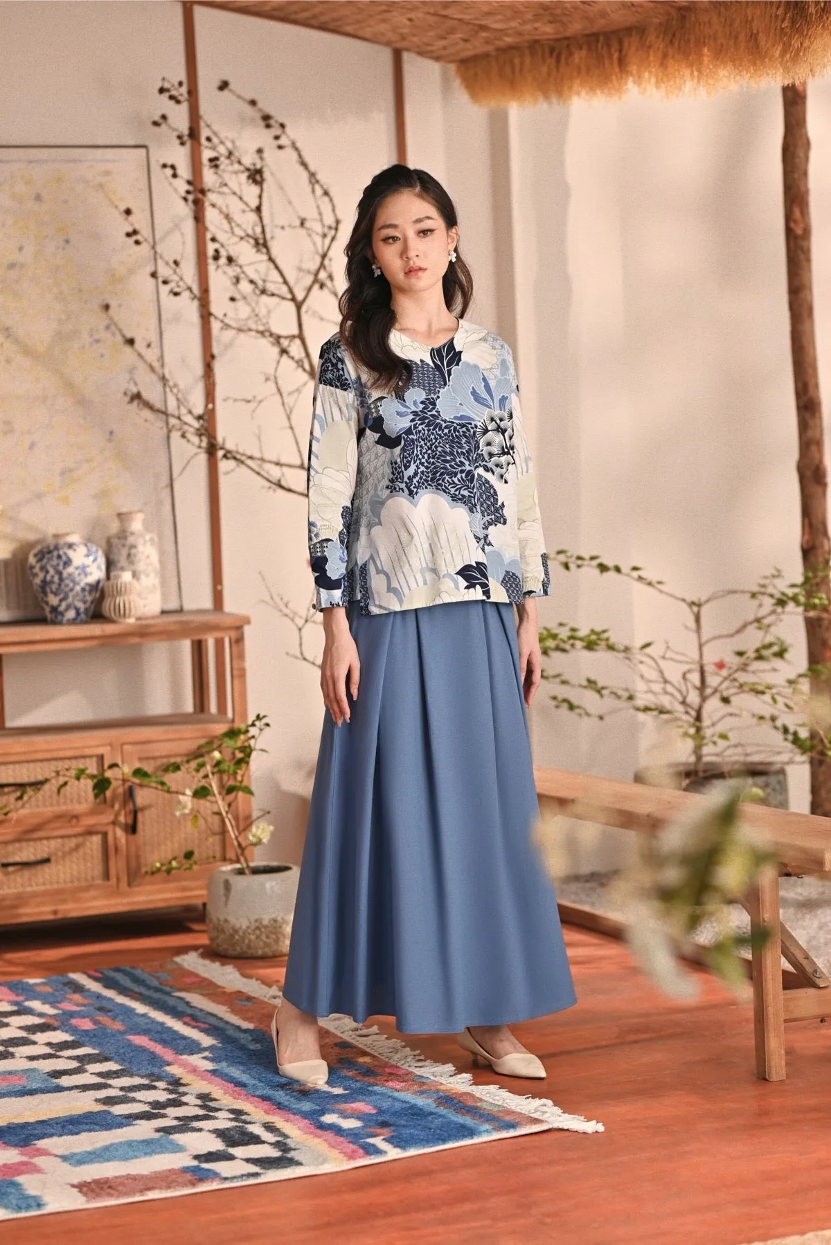 The Heiwa Women A-Line Skirt - Blue West