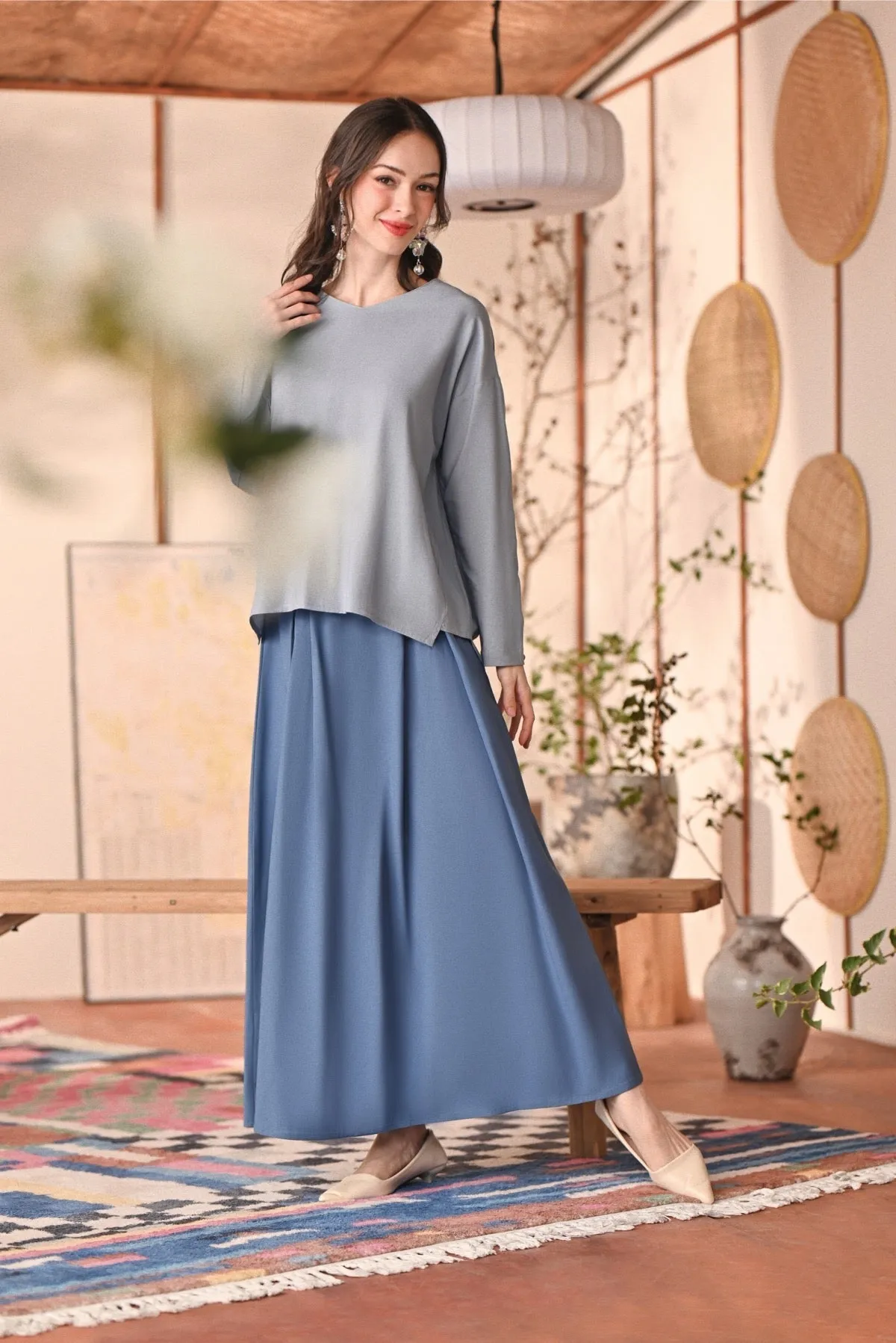 The Heiwa Women A-Line Skirt - Blue West