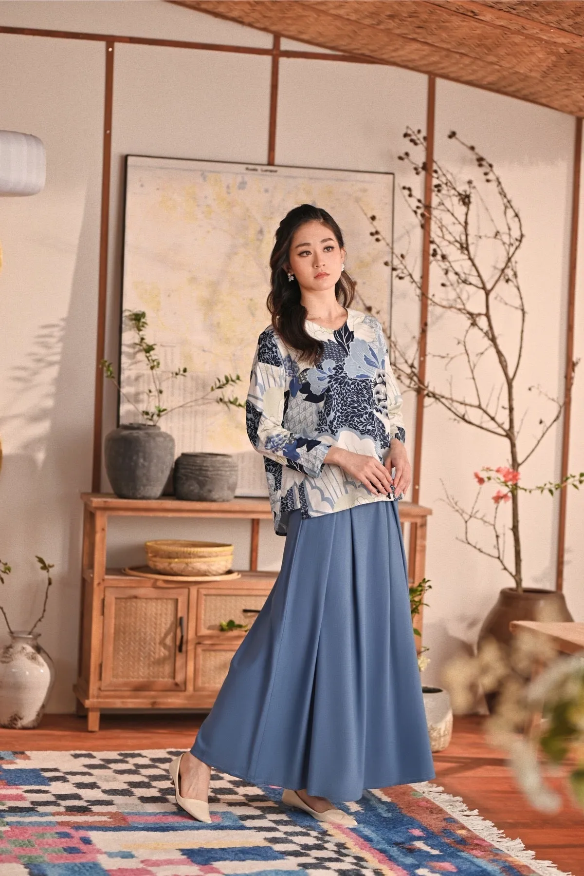 The Heiwa Women A-Line Skirt - Blue West