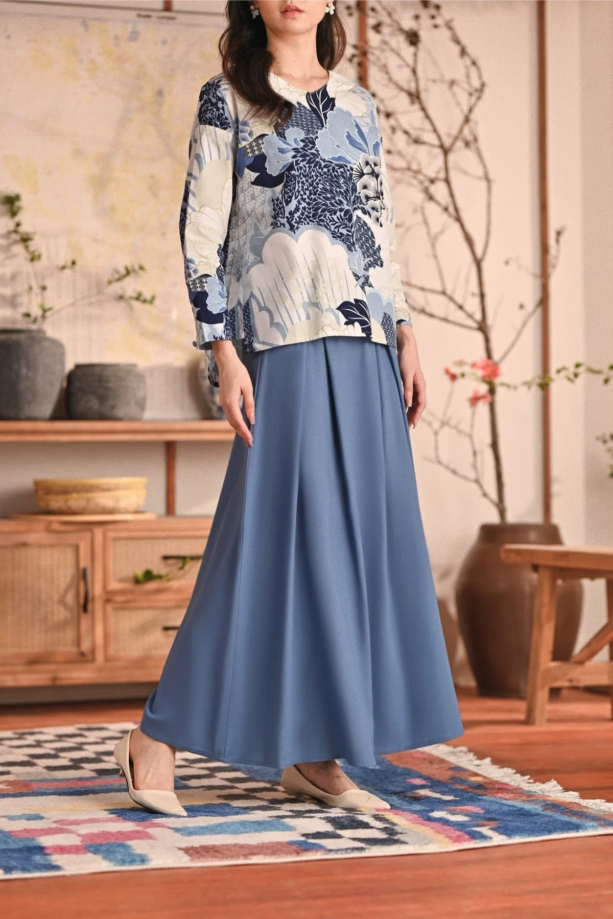 The Heiwa Women A-Line Skirt - Blue West