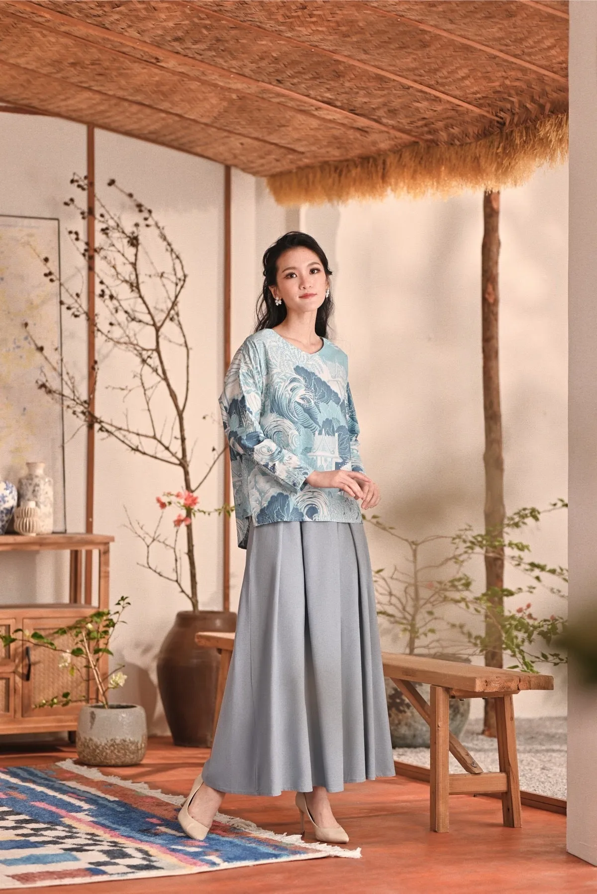 The Heiwa Women A-Line Skirt - Fog Blue