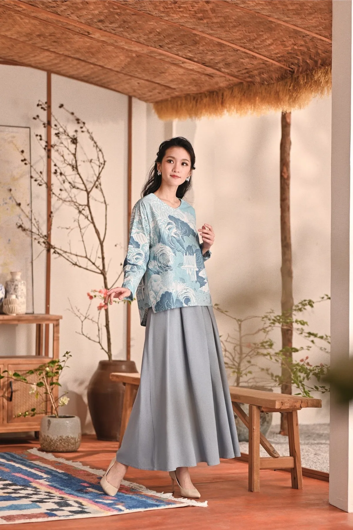 The Heiwa Women A-Line Skirt - Fog Blue