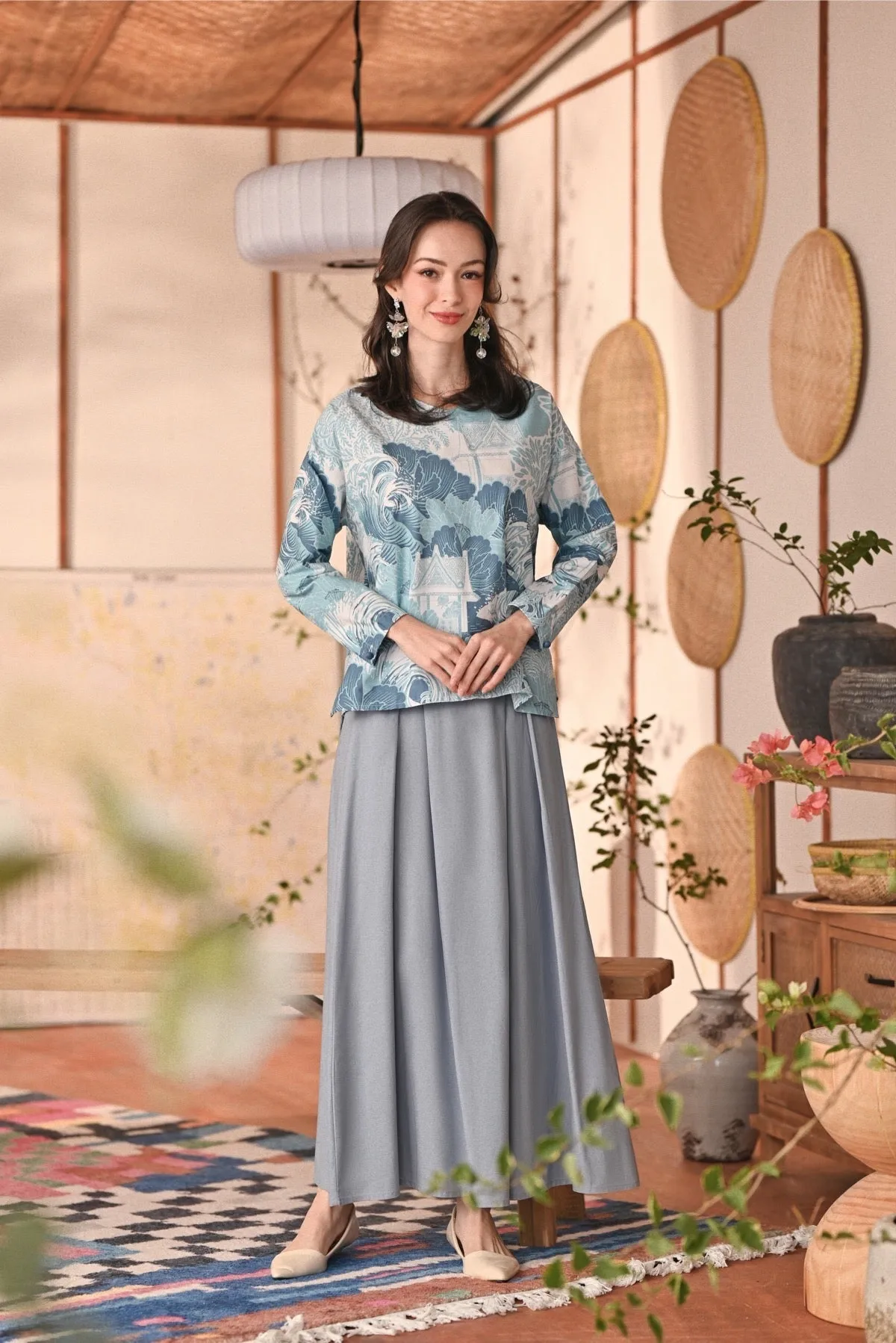 The Heiwa Women A-Line Skirt - Fog Blue